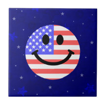 4th of July American Flag Smiley face Tiles