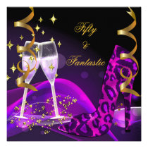 50 & Fantastic Purple Gold Leopard Shoes einladungen