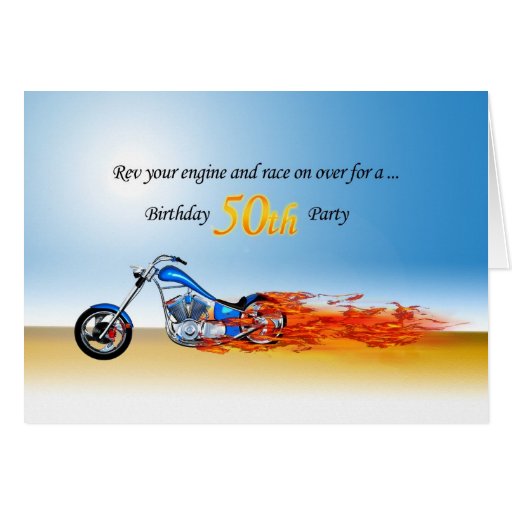 50. Geburtstagslodernde MotorradParty Einladung Grußkarte Zazzle