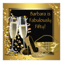 50. Geburtstags-Party schwarzes Goldchampagne Individuelle Einladungskarten