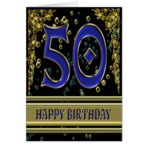 50. Geburtstagskarte mit Gold und Blasen