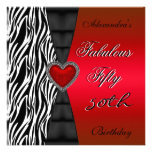 50. Partyroter Zebra-wildes Schwarzes 2 des Geburt Einladungskarten
