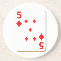 5 of Diamonds Playing Card Beverage Coaster