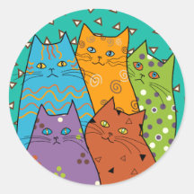 5 Retro Funny Cats Stickers