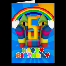 5th Birthday Card With Bouncy Castle And Rainbow karten