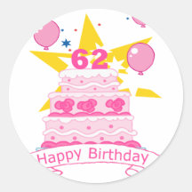 62 Jährig-Geburtstags-Kuchen Runde Sticker