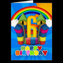 6th Birthday Card With Bouncy Castle And Rainbow karten