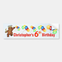 6th Birthday Party Teddy Bear Prince Bumper Sticker