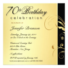 70. Geburtstags-Party - das elegante Blumen Gold l Individuelle Einladungskarte