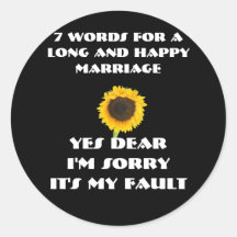 7 Wörter für eine lange und glückliche Heirat Runde Sticker