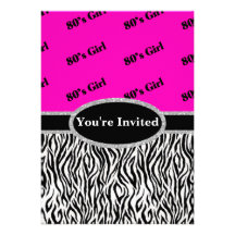 80's Girl Neon Pink & Zebra Monogram Invitations