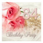 84th Birthday party invitation, roses and pearls