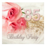 85th Birthday party invitation, roses and pearls