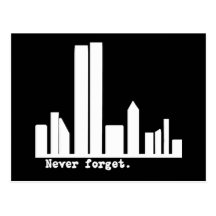 9-11 vergessen Sie nie NY Skyline-T-Shirts, Knöpfe Postkarte