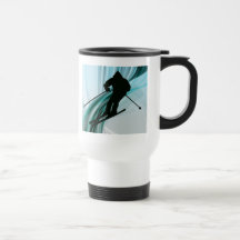 Abschüssiger Skifahrer auf eisigen Bändern Kaffeehaferl