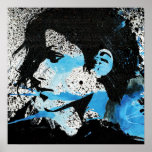 Abstrakte blaue Schwarz-weiße Mädchenwatercolor-Ku Posterdruck