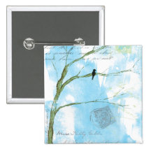 Abstrakter Kunst-Schwarz-Vogel in den Baum-Briefen Buttons