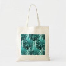 Abstraktes Blumenstrudel-Rebe-Aqua-blaue Girly Ges Tragetaschen