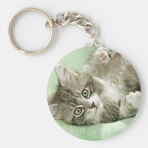 Adorable Cute Grey Tabby Kitten Paw Play Tapping Key Chain