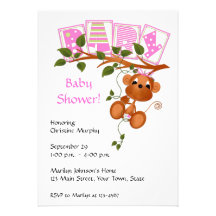 Affe-Baum-Rosa-Babyparty-Einladung