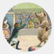Affe-Ringmaster-und Zirkus-Schweine Runde Sticker