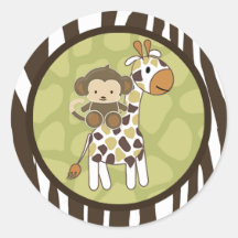 Affegiraffe des Dschungel-Affe-Baby-Duschen-Siegel Runde Aufkleber
