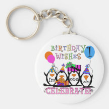 Alberne Penguins-1. Geburtstags-T-Shirts und Gesch Schlüsselanhänger