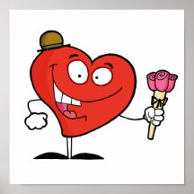 alberner vday Herz-Cartoon, der Rosen gibt Posterdrucke
