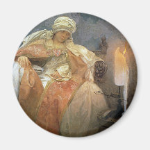 Alfons Mucha ~ Frauen mit brennender Kerze Magnete