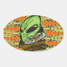 Alien und FliegenSaucer UFO Ovaler Aufkleber