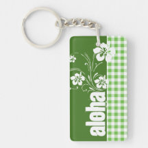 Aloha; Green Checkered; Gingham Rectangle Acrylic Keychain