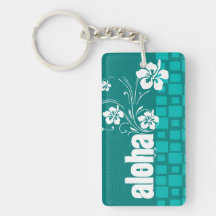 Aloha; Turquoise Squares; Retro Rectangle Acrylic Keychains