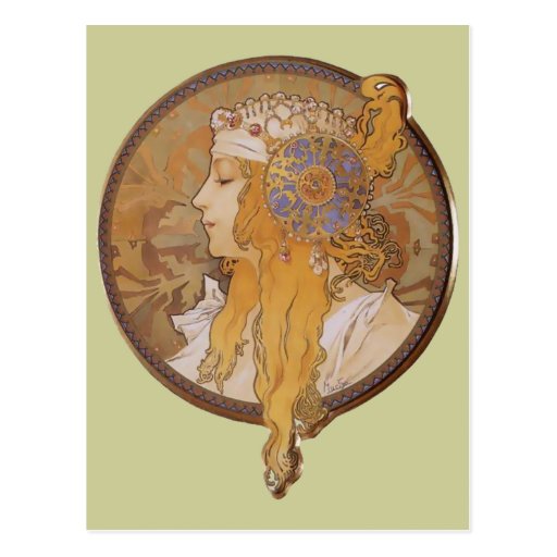 Alphonse Mucha ~ byzantinischer Kopf: Die Blondine Postkarte