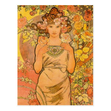 Alphonse Mucha die Rosen-Postkarte