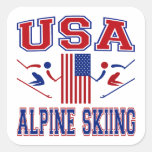 Alpines Skifahren USA Quadrataufkleber
