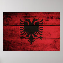 Alte hölzerne Albanien-Flagge Posterdruck