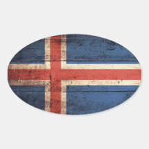 Alte hölzerne Island-Flagge Ovaler Aufkleber