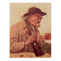 Alter Mann mit einem Glas Wein postkarten