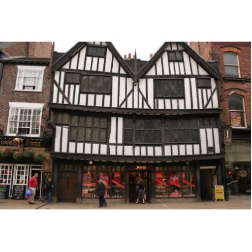 Altes hölzernes Gebäude in York Fotostatue