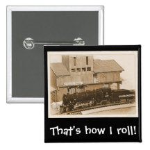 Altmodisches vorbildliches Zug-Foto Anstecknadelbuttons