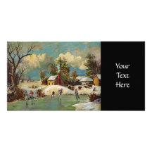 Amerikanische Winter-Leben-Weihnachtsszene Bilderkarte