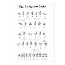 Amerikanisches Gebärdensprache-Alphabet und Zahlen Postkarte