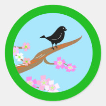 Amsel Frühling blackbird spring Runde Aufkleber