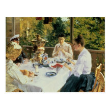 An der Tee-Tabelle 1888 Postkarte