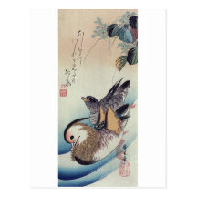 Ando Hiroshige Mandarinen-Enten-Farbholzschnitt Postkarte