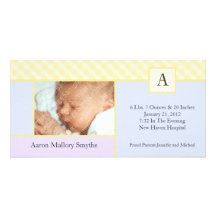 Anfangsgingham-Patchwork-Jungen-Baby-Foto-Karten Fotokartenvorlagen