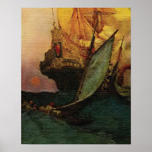 Angriff auf einem Galleon Schiffs-Plakat