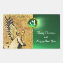 ANKÜNDIGUNGS-ENGELS-MONOGRAMM, grüne Jade Rechteckige Sticker