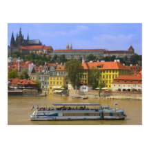 Ansicht von Pragschloss und -stadt durch die Molda Postkarte