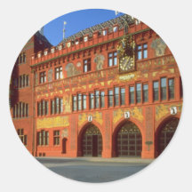 Ansicht von Rathaus von Basel, die Schweiz Runder Aufkleber